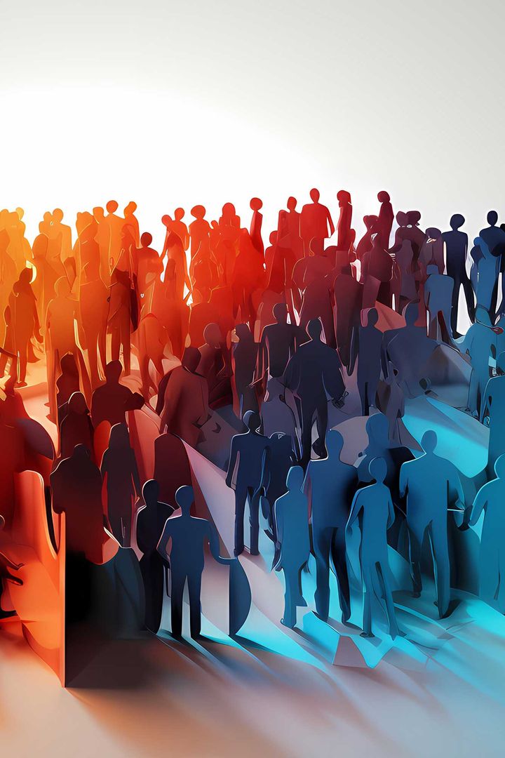 Cardboard cutouts of a crowd